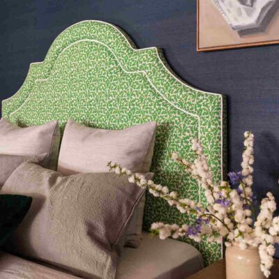 Queen Empire bedhead in botanical linen print