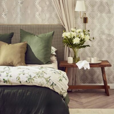 King Louis bedhead in Herald Foliage