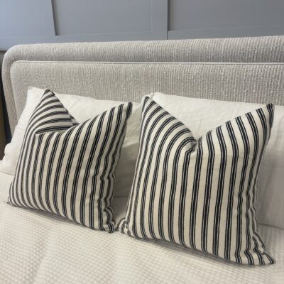 Two cushions in black & white striped linen