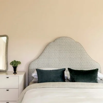 curved patterned headboard in pink room by Heatherly Design