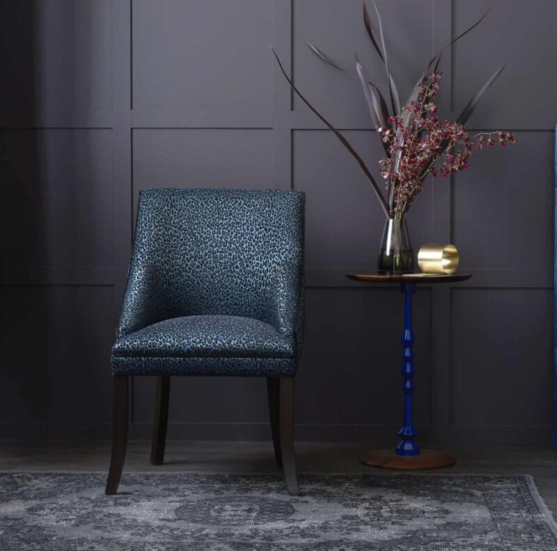 Crosby Chair in Catherine Martin Leopardo Sapphire Velvet