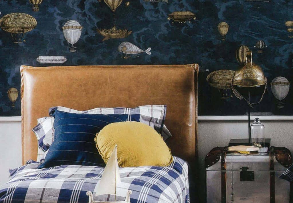Rupert bedhead in Trench leather, kids bedroom