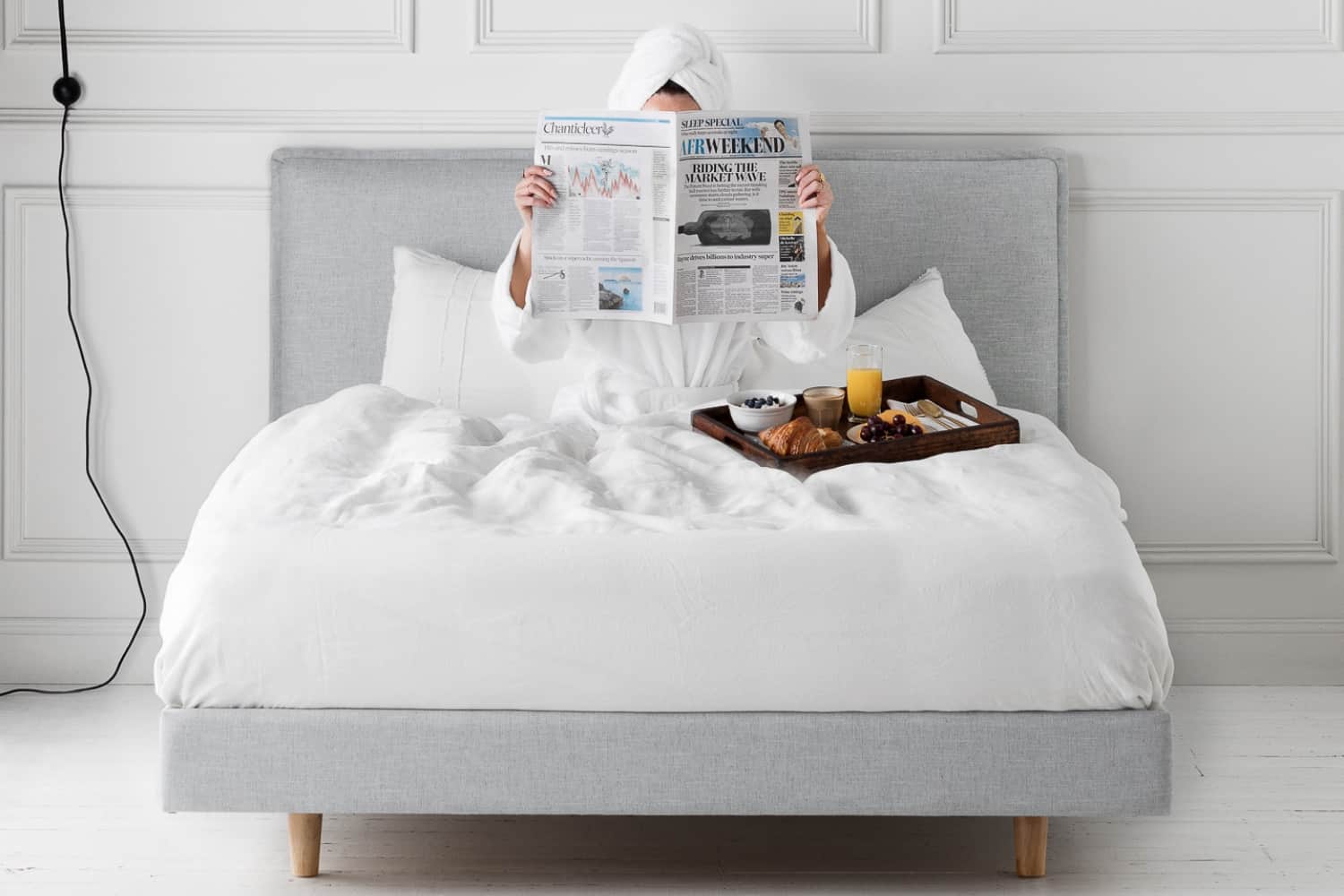 The Heatherly Designed Readymade Rupert Bed in Husk Ice Linen, Concierge Collection
