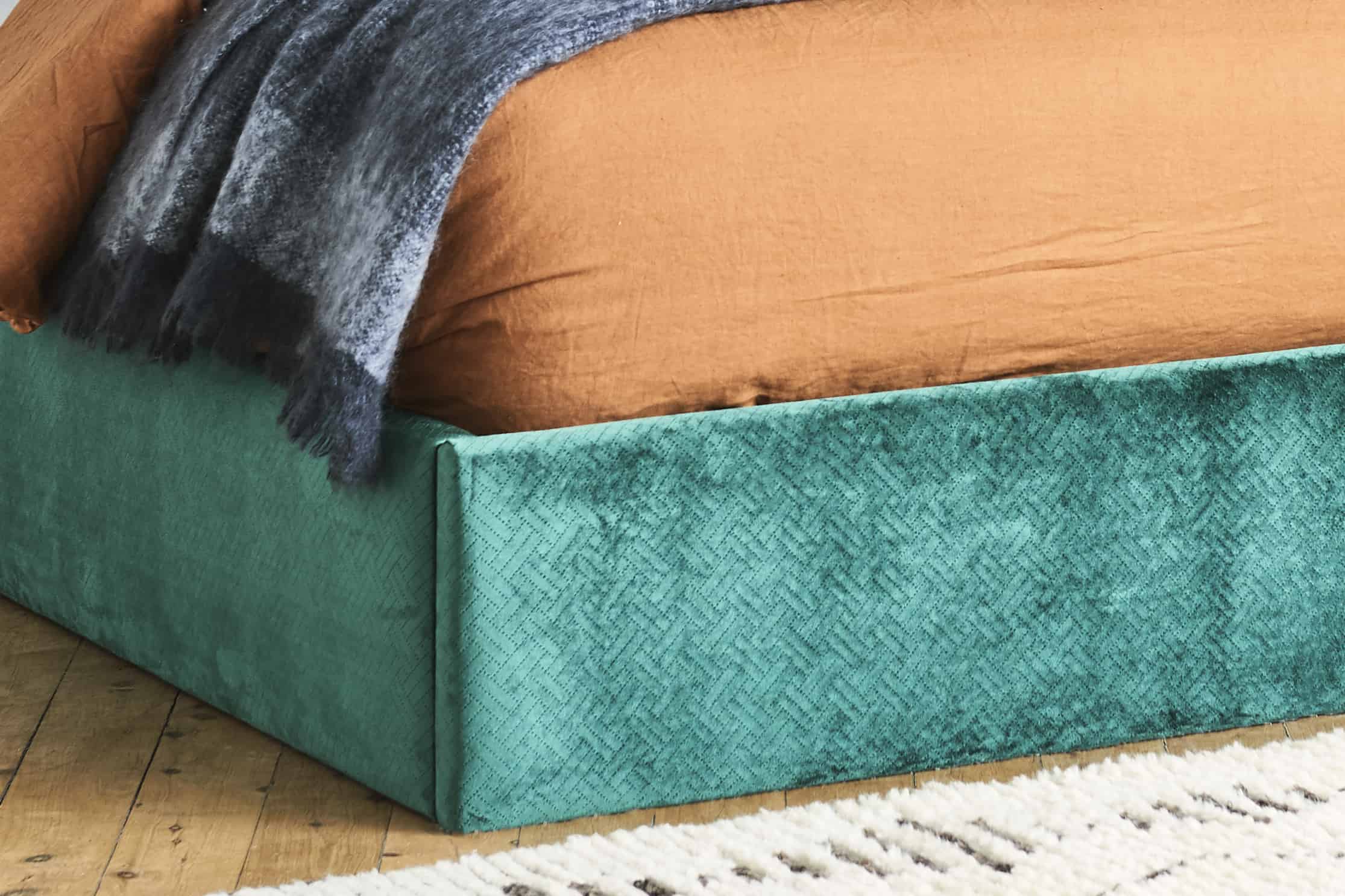 Gas lift bed in Triumph Forest velvet