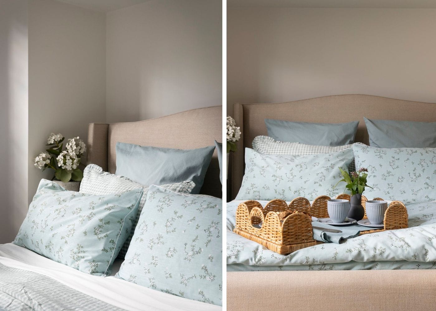 Chyka keebaugh's guest bedroom design featuring a linen bed head