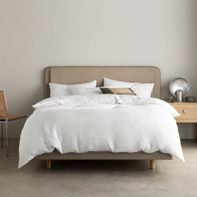 Maxwell readymade vegan leather bed in stone grey
