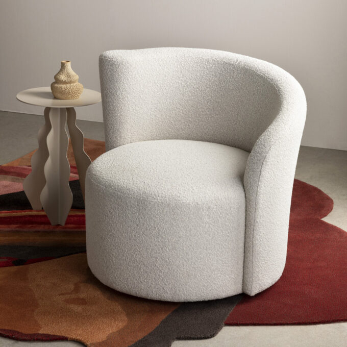 Curved boucle chair round accent chair