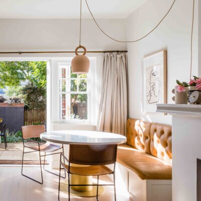 Banquet seat with round marble table