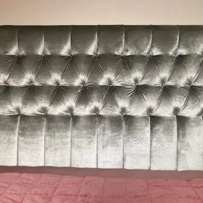 Queen Albertine bedhead in Ellison Seamist Velvet